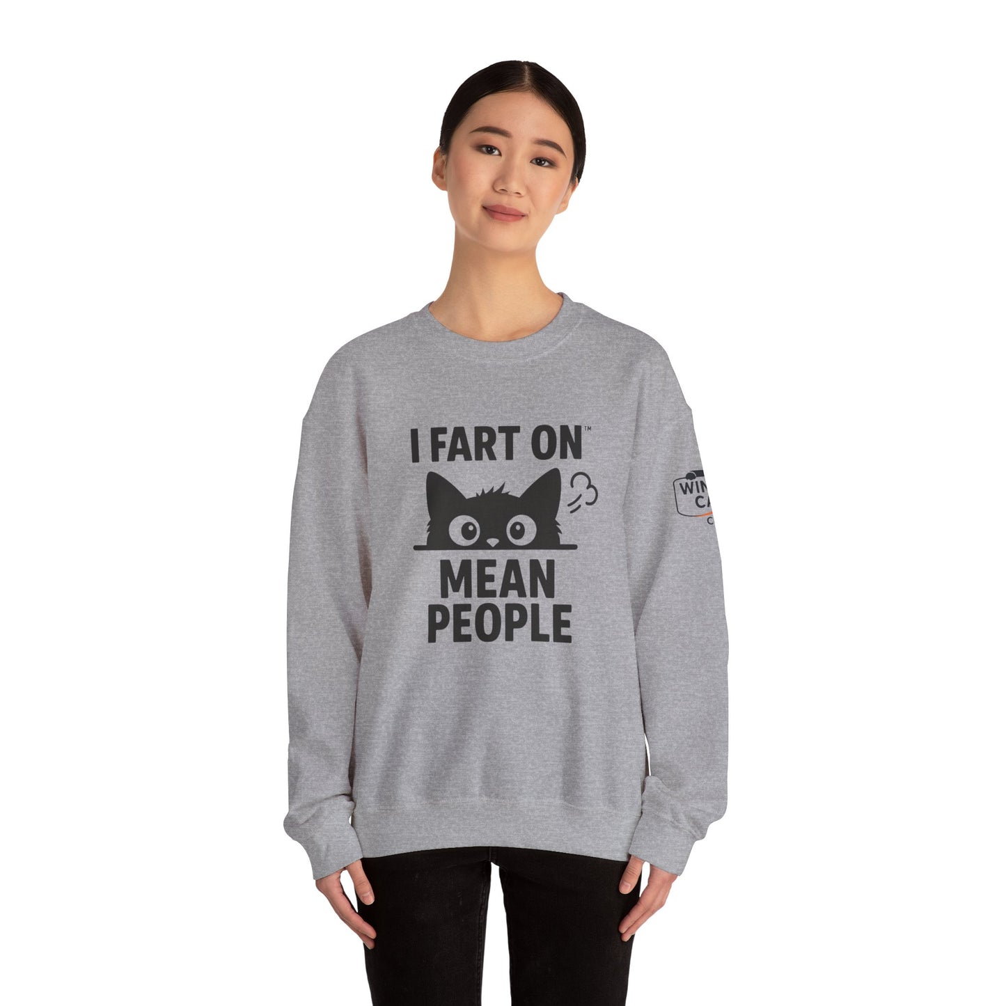 Funny Cat Sweatshirt - I Fart On Mean People, Gift for Cat Lovers, Cozy Crewneck, Humorous Apparel, Unique Cat Lover Gift